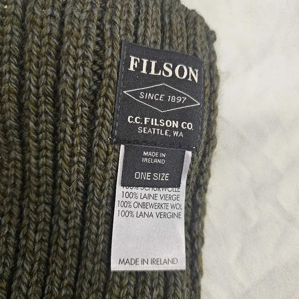 Filson 100% Virgin Wool Scarf Hand Woven Ink Green Brown Made in Ireland SOFT!
